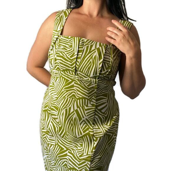 Vintage 90’s Y2K Chartreuse Green Abstract Sheath Dress Size 14 - Picture 2 of 7